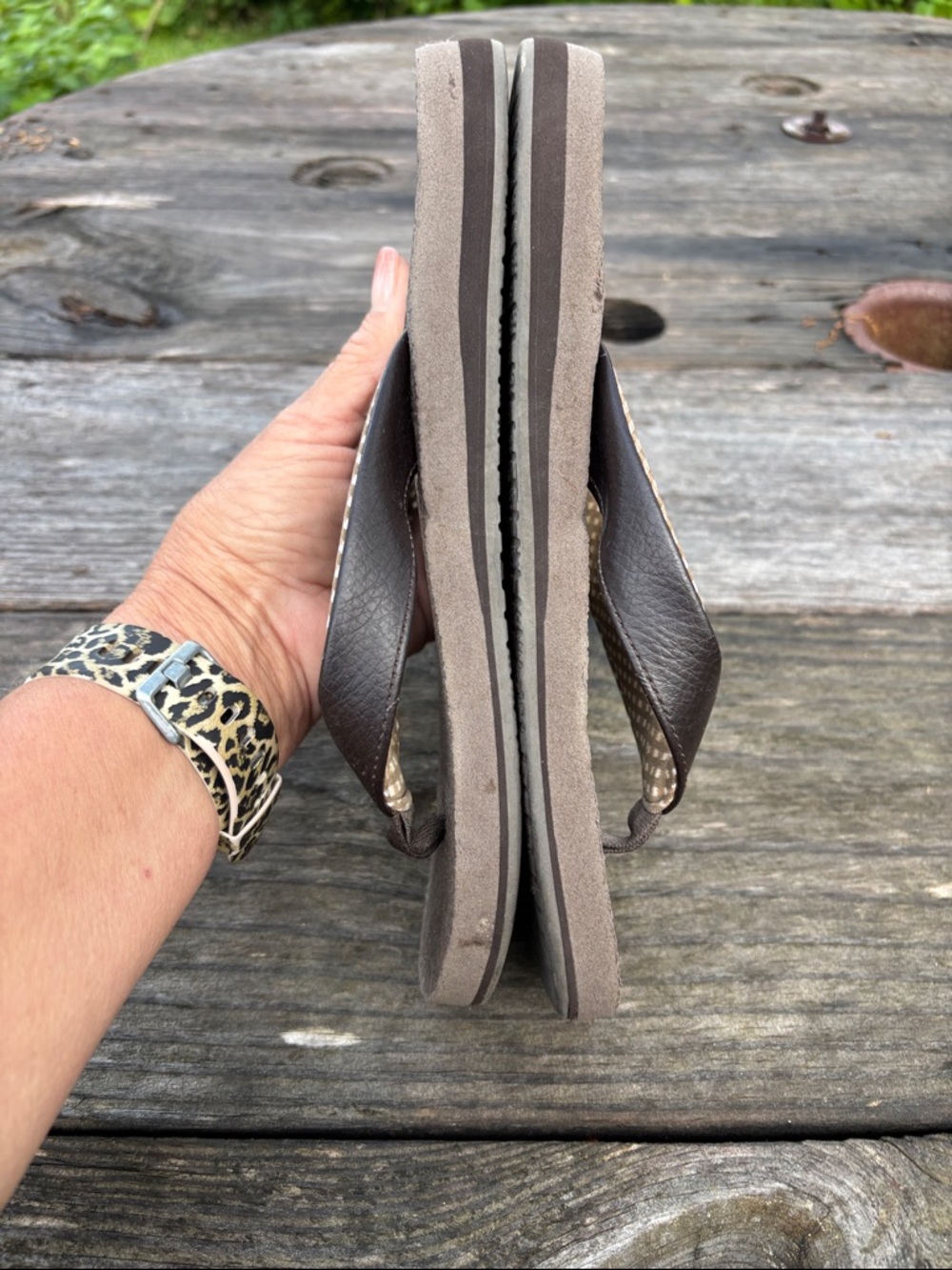 Sanuk Women’s Sz7 Brown yoga Mat Flip Flops with Poka-Dot Accent#314‎ - Picture 5 of 8